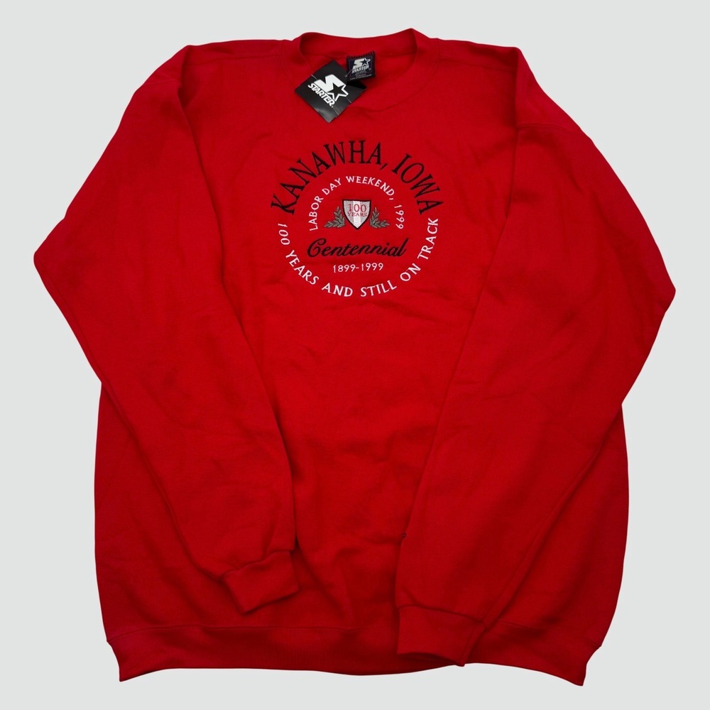 Vintage Starter Kanawha Iowa Centennial Sweatshirt Red Mens XL USA Made NWT